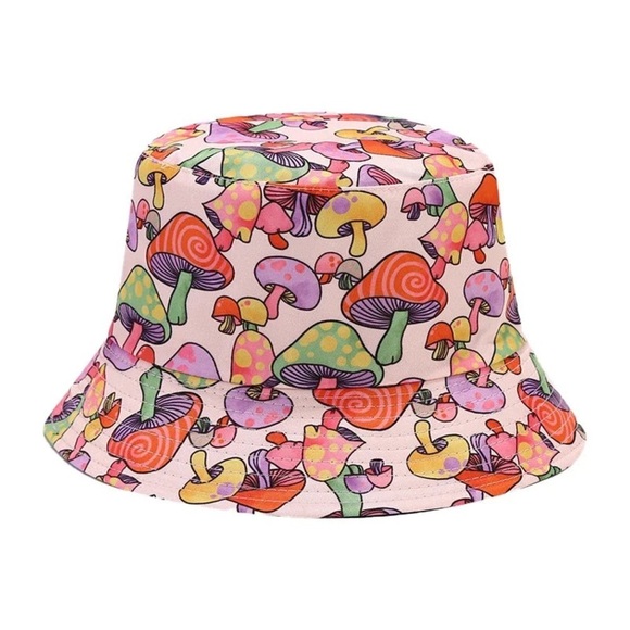 Mushroom Bucket Hat Reversible Colorful Beautiful Mushrooms - Picture 1 of 5